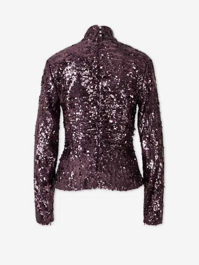 Rabanne Womens Beetroot Purple Mock-neck Sequin Woven Top In Purple
