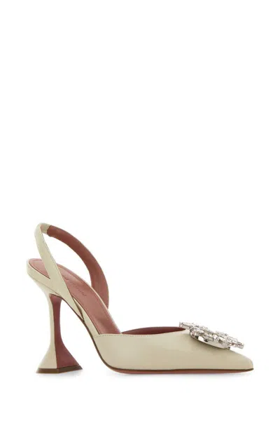 Amina Muaddi Scarpe Con Tacco Begum In Pelle Avorio Donna In Neutral