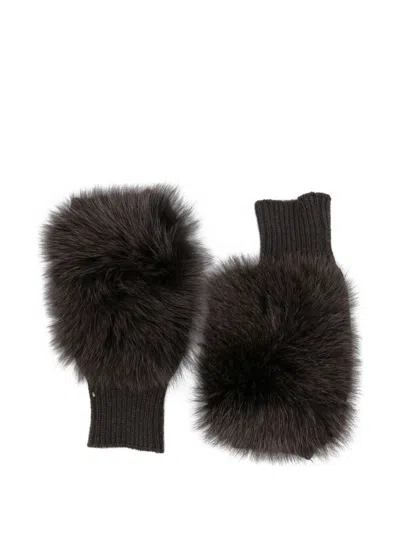 Alpo Cashmere Fur Gloves In Brown