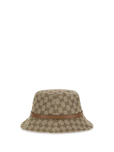 Gucci Women Gg Supreme Fabric Bucket Hat In Brown