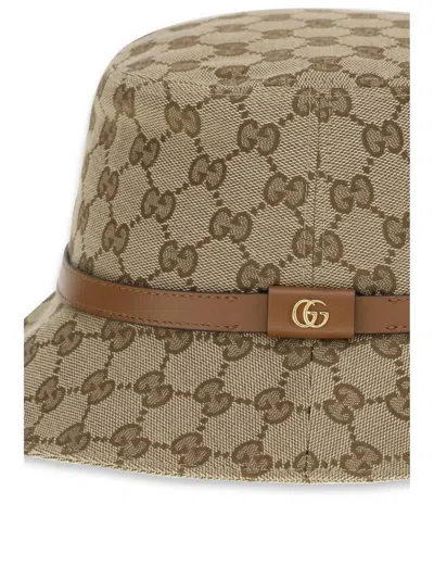 Gucci Women Gg Supreme Fabric Bucket Hat In Brown