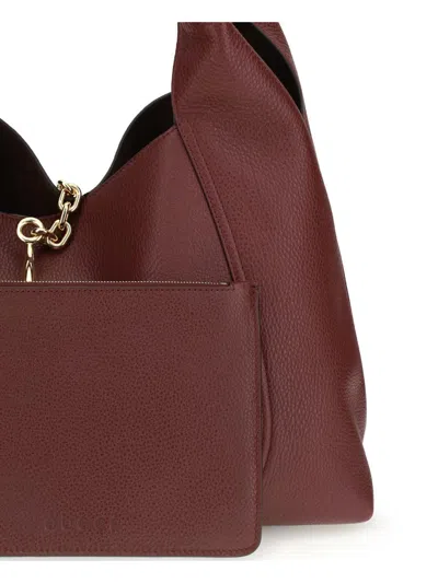 Gucci Women Bordeaux Shoulder Bag With Horsebit Closure In Grained Leather Woman In Red