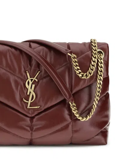 Saint Laurent Medium Puffer Bag In Glossy Leather In Burgundy
