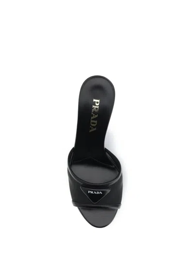 Prada Triangle Logo Mesh Slide Sandal In Black