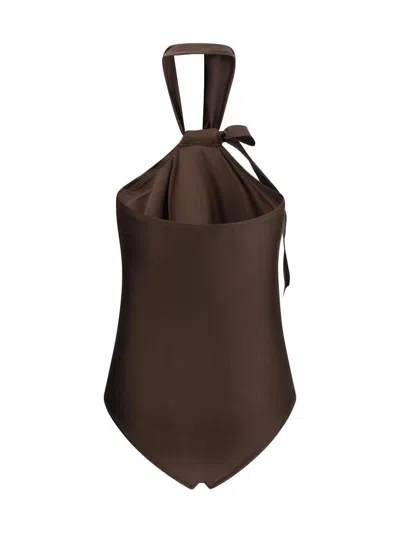 Zimmermann Awaken Tie Neck One-piece Bathing Suit In Brown