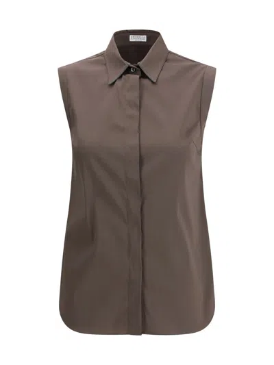 Brunello Cucinelli Women Sleeveless Shirt In Brown