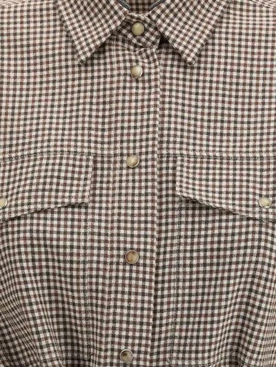 Brunello Cucinelli Checked Virgin Wool Shirt In Brown