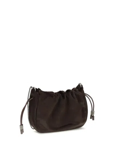 Brunello Cucinelli Women Mellow Mini Ponyhair Shoulder Bag With Precious Chai In Brown