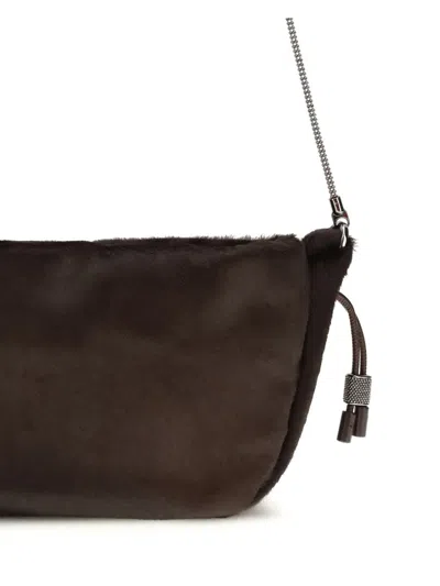 Brunello Cucinelli Women Mellow Mini Ponyhair Shoulder Bag With Precious Chai In Brown