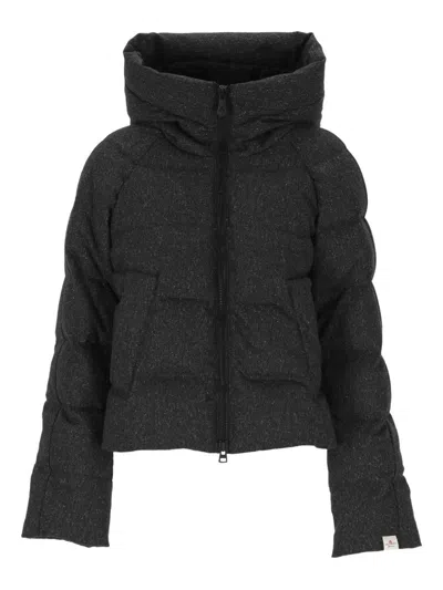Peuterey Dark Grey Hooded Short Down Jacket In Black
