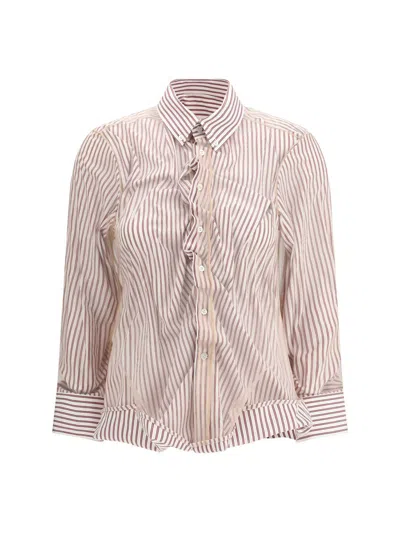 Maison Margiela Vertical Stripe Fitted Shirt With Ruffled Detail In Multi