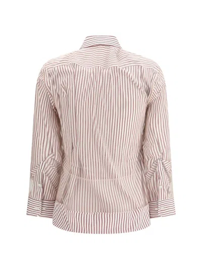 Maison Margiela Vertical Stripe Fitted Shirt With Ruffled Detail In Multi