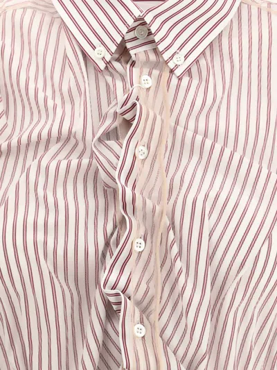 Maison Margiela Vertical Stripe Fitted Shirt With Ruffled Detail In Multi