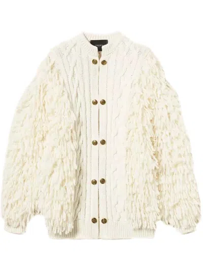 Twinset Cable-knit Fringed Cardigan In White
