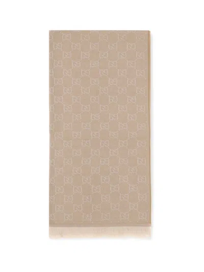 Gucci Women Gg Supreme Embroidered Wool Scarf In Brown