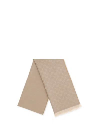 Gucci Women Gg Supreme Embroidered Wool Scarf In Brown