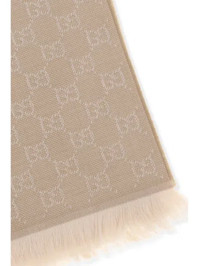 Gucci Women Gg Supreme Embroidered Wool Scarf In Brown
