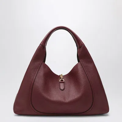 Gucci Women Bordeaux Shoulder Bag With Horsebit Closure In Grained Leather Woman In Red