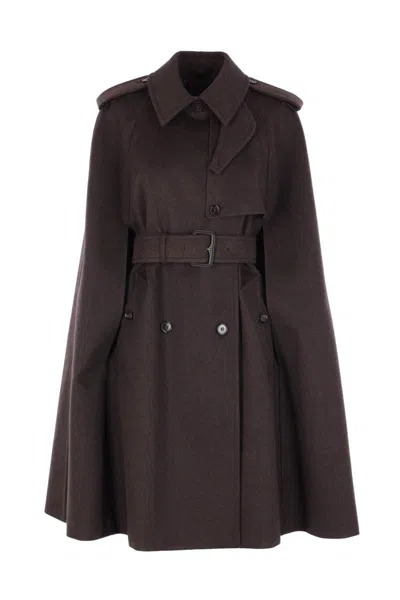 Burberry Cashmere Coat With Belted Waist And Epaulettes In Brown