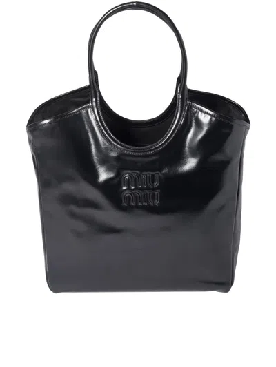 Miu Miu Ivy Leather Tote Bag In Black