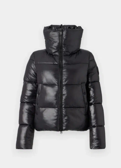 Save The Duck Biddy Black Down Jacket With Hood And Logo Patch On The Sleeve In Tech Fabric Man In Black