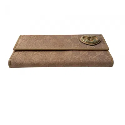 Pre-owned Gucci Pink Gg Canvas Leather Long Wallet (bi-fold) ()