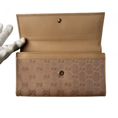 Pre-owned Gucci Pink Gg Canvas Leather Long Wallet (bi-fold) ()