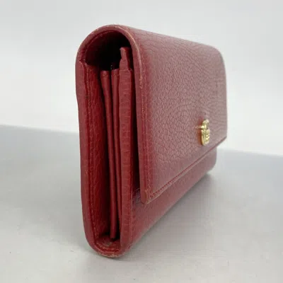Pre-owned Gucci Red Color Leather Long Wallet (bi-fold) ()
