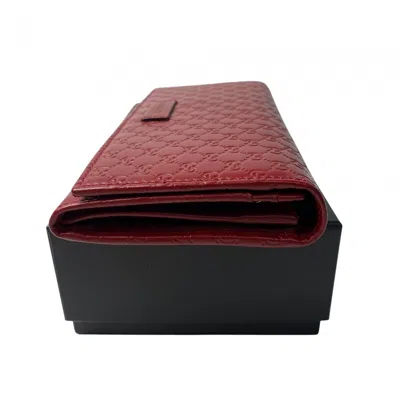 Pre-owned Gucci Red Color Leather Long Wallet (bi-fold) ()