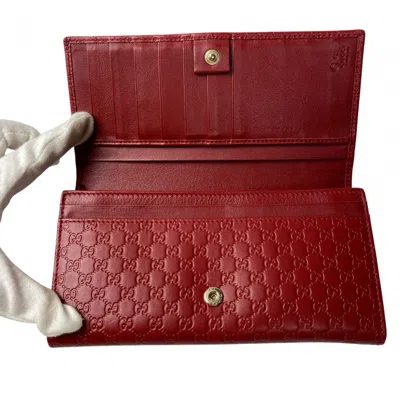 Pre-owned Gucci Red Color Leather Long Wallet (bi-fold) ()