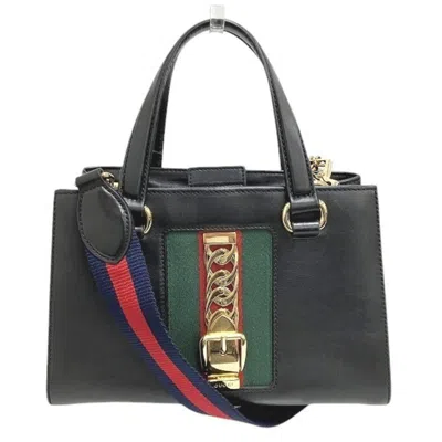 Pre-owned Gucci Sherry Line Black Leather Handbag Shoulder Bag ()
