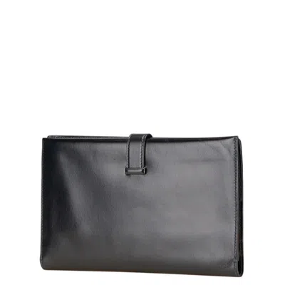 Pre-owned Hermes Bearn Black Box Calf Leather Coin Purse/coin Case ()