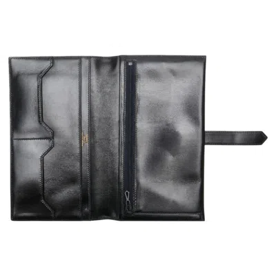 Pre-owned Hermes Bearn Black Box Calf Leather Coin Purse/coin Case ()