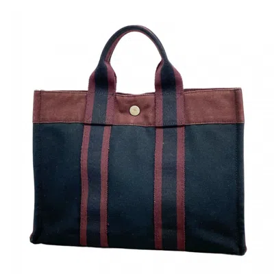 Pre-owned Hermes Black Bordeaux Canvas Tote Bag () In Multi