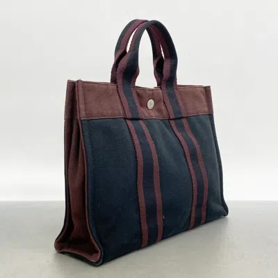 Pre-owned Hermes Black Bordeaux Canvas Tote Bag () In Multi