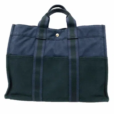Pre-owned Hermes Black Navy Canvas Tote Bag () In Multi