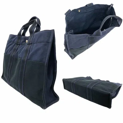 Pre-owned Hermes Black Navy Canvas Tote Bag () In Multi