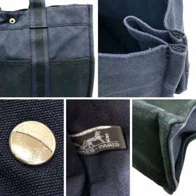Pre-owned Hermes Black Navy Canvas Tote Bag () In Multi