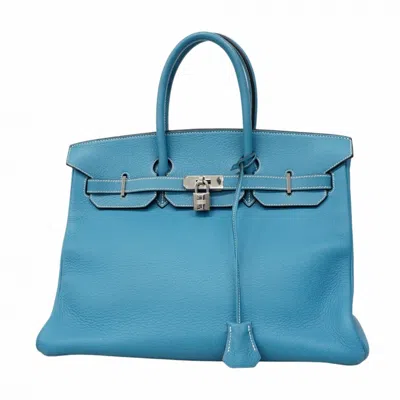 Pre-owned Hermes Blue Jean Togo Leather Handbag ()