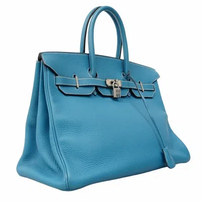 Pre-owned Hermes Blue Jean Togo Leather Handbag ()