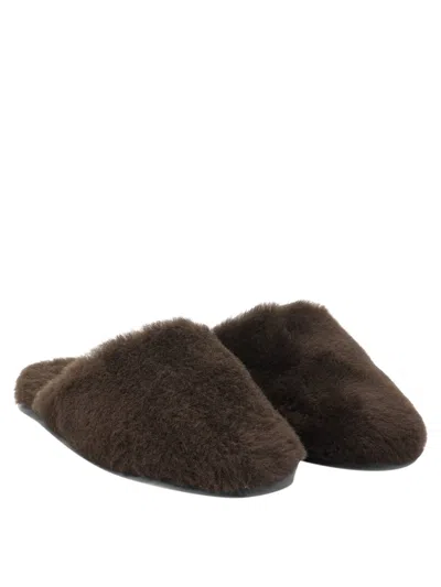 Aeyde Brown Shearling Loafers In Brown