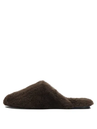 Aeyde Brown Shearling Loafers In Brown