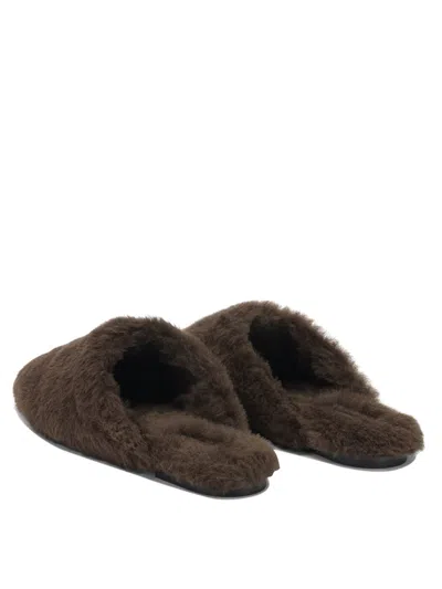 Aeyde Brown Shearling Loafers In Brown