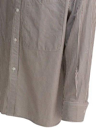 Beams Long Sleeve Shirt With Button-down Collar And Pocket In Brown