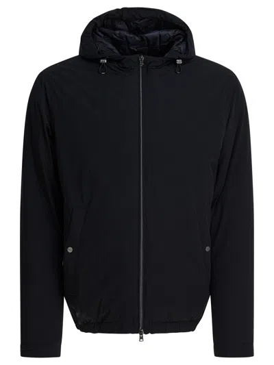 Herno Hooded Jacket With Adjustable Drawstrings And Snap-button Pockets In Black