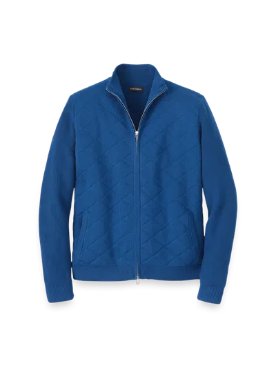 Paul Fredrick Cotton Full Zip Mock Neck Sweater Jacket In Blue