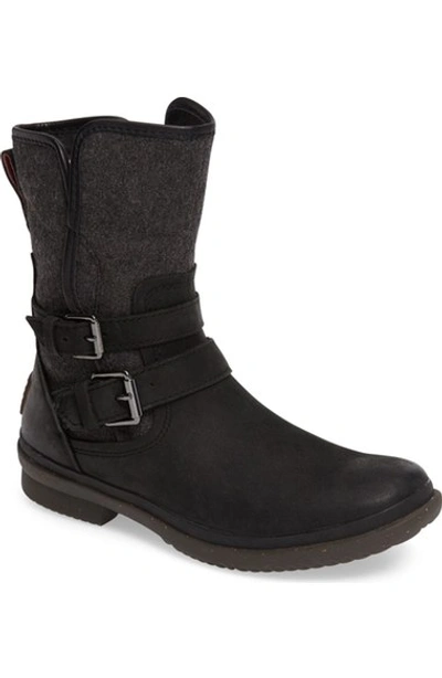 Shop Ugg Simmens Waterproof Leather Boot In Black Wool