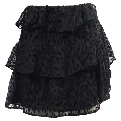 Iro Leopard-accent Mini Tiered Skirt In Black Silk In Black