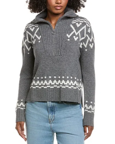 Hannah Rose Fairisle Wool & Cashmere-blend 1/2-zip Pullover In Gray
