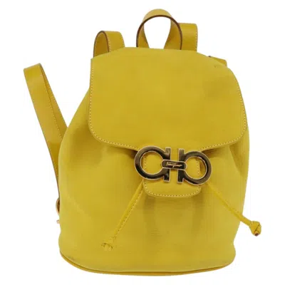 Pre-owned Ferragamo Gancini Backpack Suede Suede Backpack Bag () In Yellow